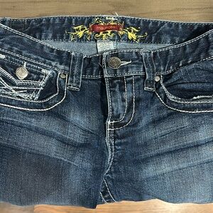 Dark wash long maurices jeans.